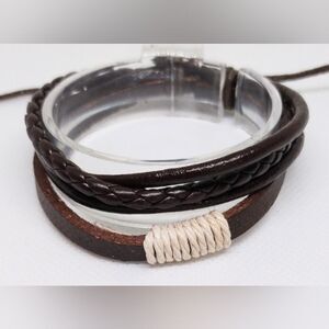 Men's leather bracelet braided layered black‎ brown new e84